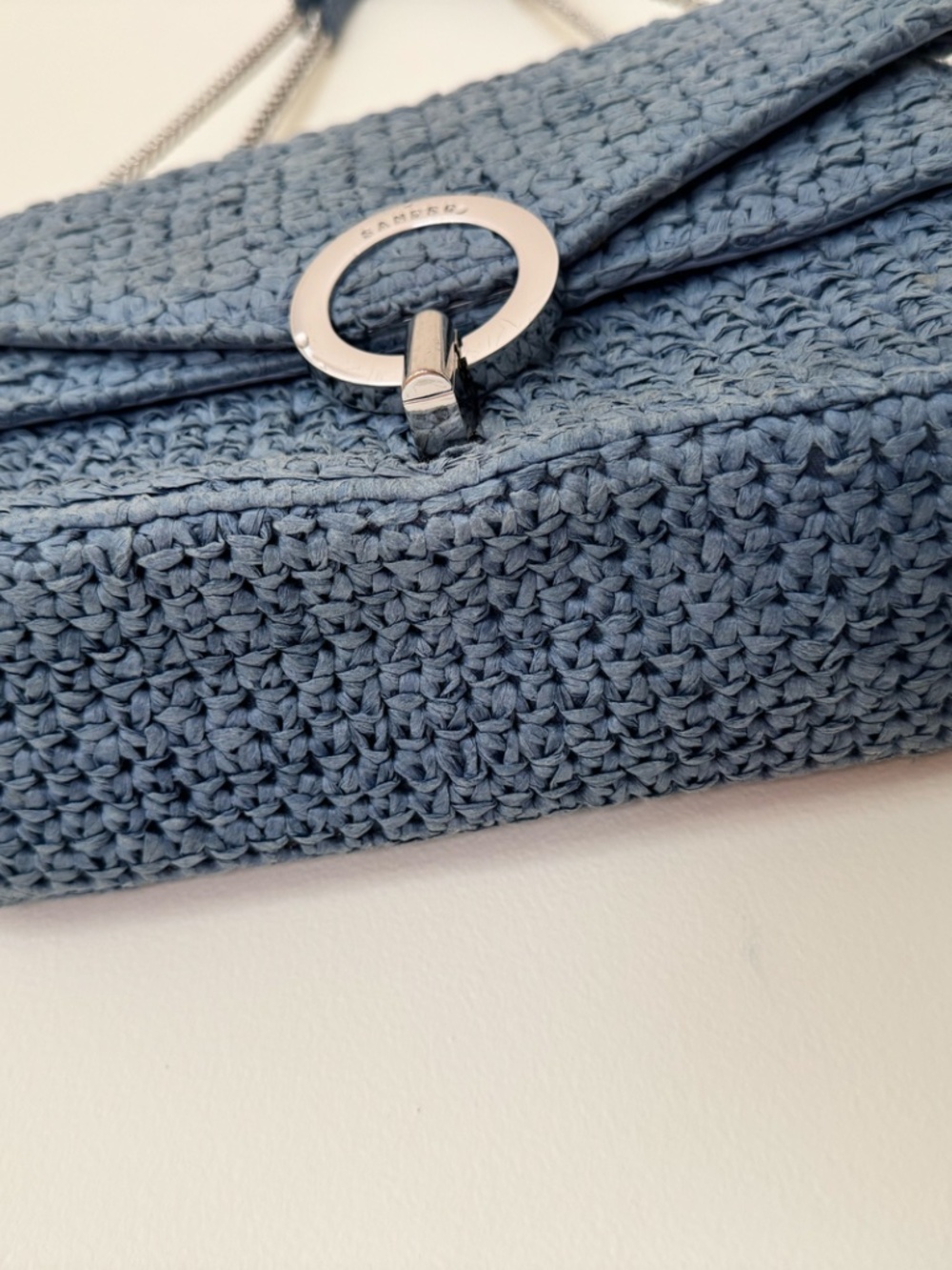 Sandro Raffia YZA Blue Woven Shoulder Bag with Chain Strap - Picture 5 of 14